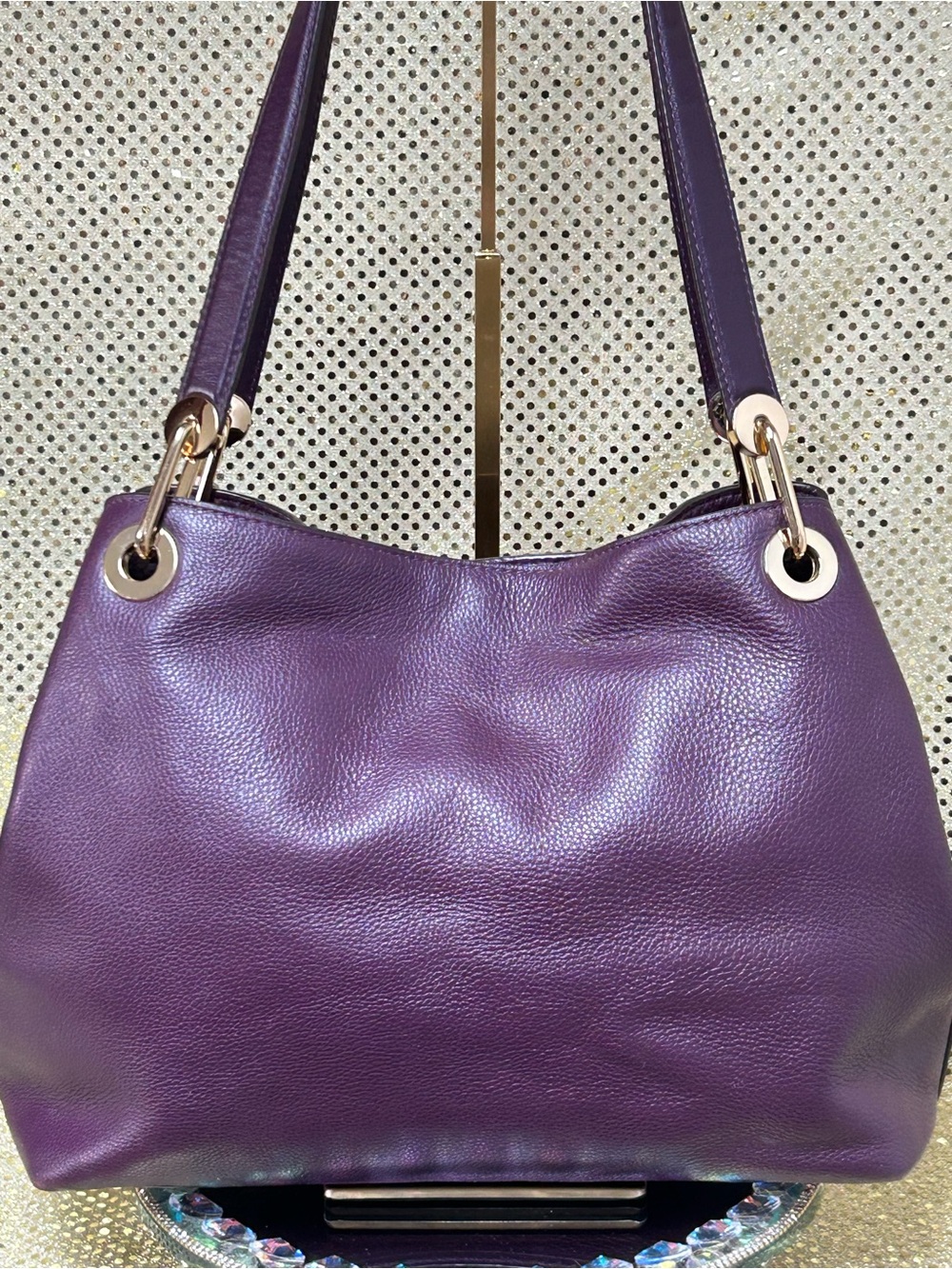 Michael Kors Large Lillie Purple Leather Shoulder Bag Approximately 13 x 11 x 6 - Picture 3 of 17